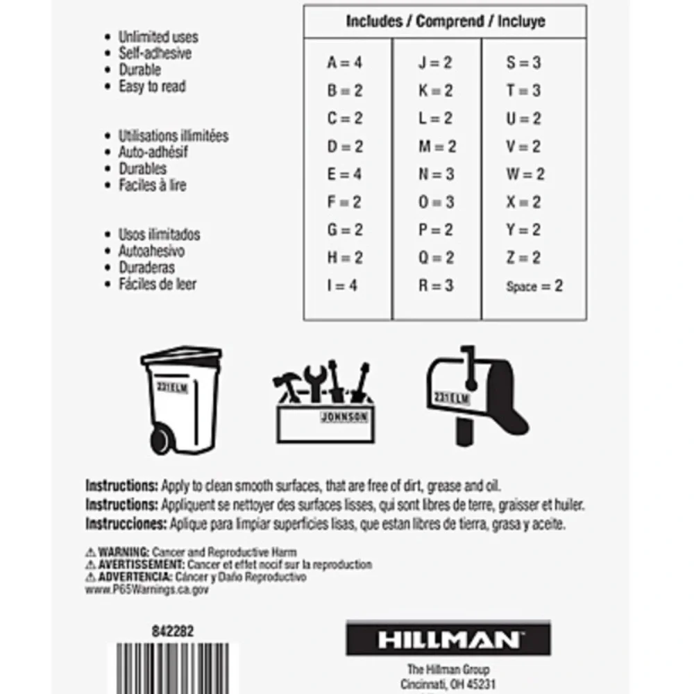 Hillman self adhesive letter black-and-white